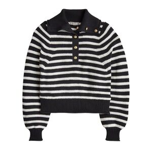 J.Crew Ribbed Cotton Button-Collar Sweater Stripe Medium